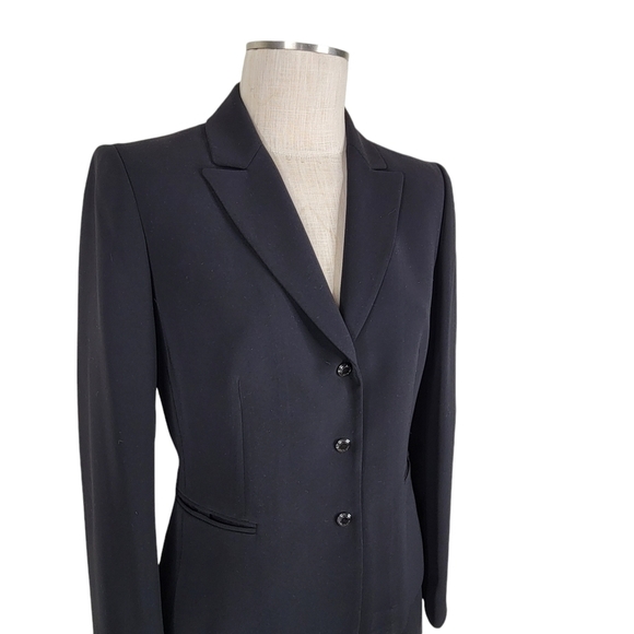 Tahari ASL Midi Skirt Suit Size 8 Black Snap Closure Slip Pockets Side Slit - Picture 3 of 13